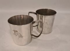 Vintage 2 x Silver Plated Christening Cups Stork & Baby Motif