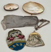 Antique Selection of 5 Purses. Includes shell & bead
