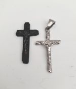 Vintage Crucifix 1 x Wood 1 x silver Coloured Metal