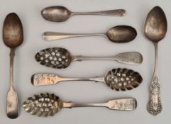 Sterling Silver Spoons Assorted Designs. Includes 7 Victorian Berry Spoons