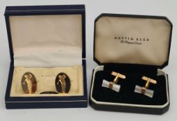 Vintage Cufflinks 2 Pairs Mother of Pearl & Gold Coloured Metal