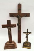 Antique & Vintage Crucifix 1 Wall Mounted 2 on Stands Wood & Brass