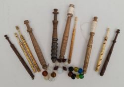 Antique Collection of 10 Lace Making Bobbins