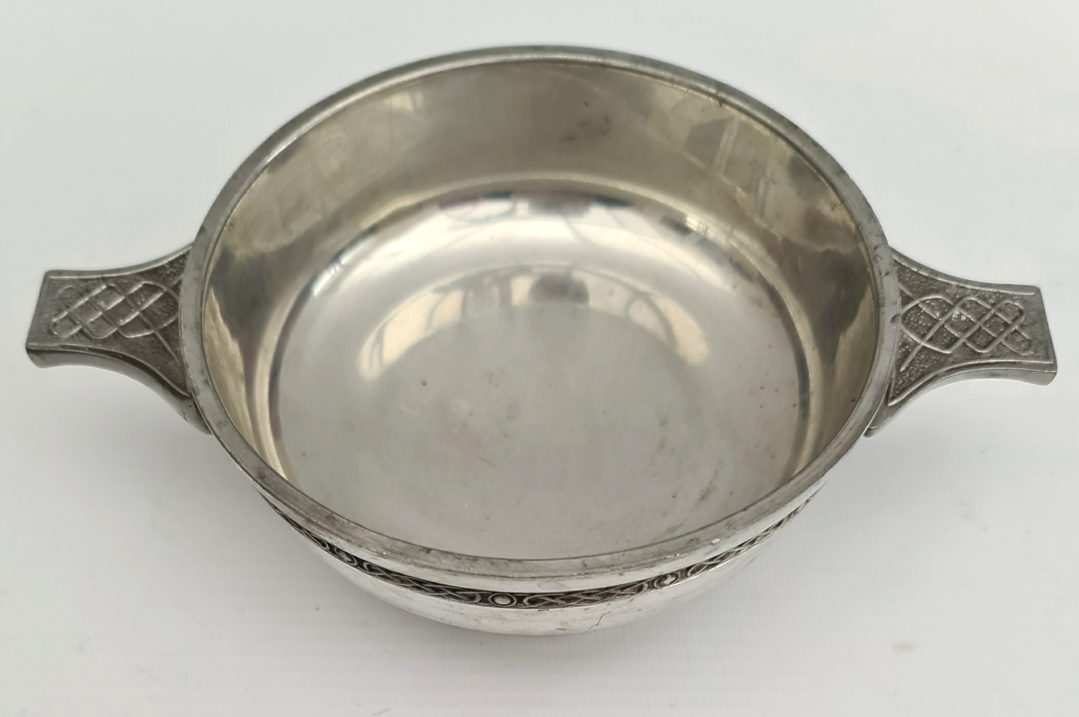 20th Century Scottish Style Quaich Pewter Celtic Decoration