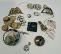 Parcel of Costume Jewellery Vintage Compact and Buttons