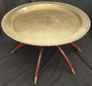 Vintage 1960's Chinese Spider Leg Table With Brass Tray Top.