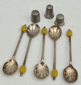 Antique Yellow Coffee Bean Spoons and Thimbles