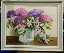 Art Oil on Board Arranged Flowers in a Vase. Signed lower left F G Oates