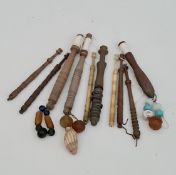 Vintage 10 Assorted Lace Making Bobbins Includes Bone Examples