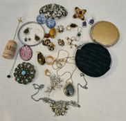 Parcel of Costume Jewellery Vintage Compact and Brooches etc