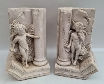 Sculpted Contemporary Bookends Cherubs on Columns