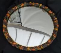 Antique Edwardian Barbola Round Convex Mirror. Hand painted
