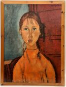 Retro Framed Print on board by Amedeo Modigliani c1980's. Girl With Pigtails