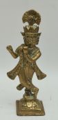 Antique Brass Hindi Krishna Statue measures 6 inches tall