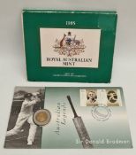 Coins Australian 1985 Set & Sir Donald Bradman First Day Cover