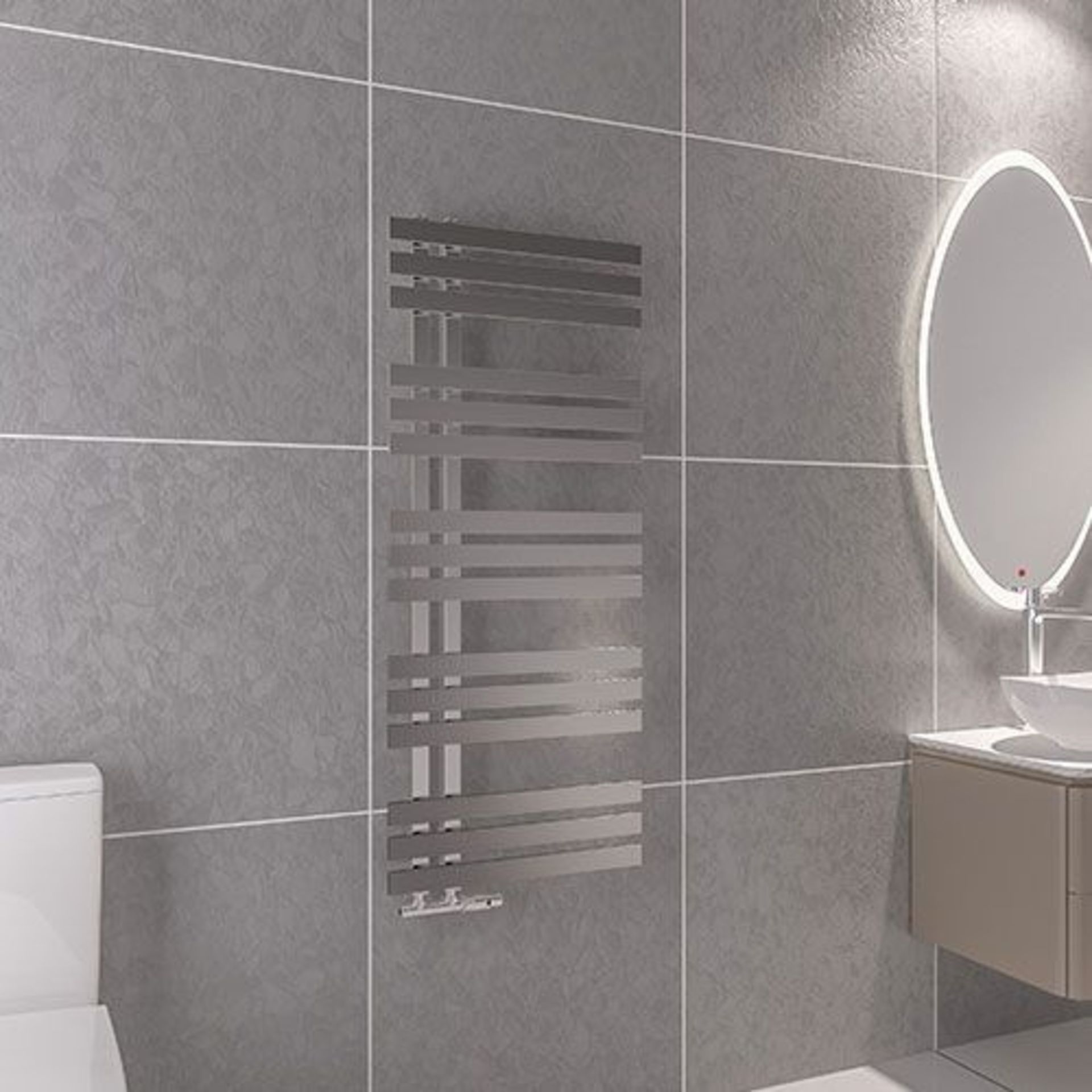 RRP £375. Appears Unused. Frontline Aqua Edition Pezzo Mild Steel Chrome Designer Towel Radiator 12