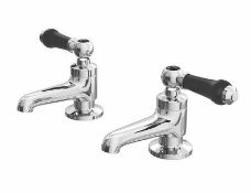 x2 Sets of 2 Lever Bath Taps Black Traditional Bathroom Solid Brass Chrome Finish