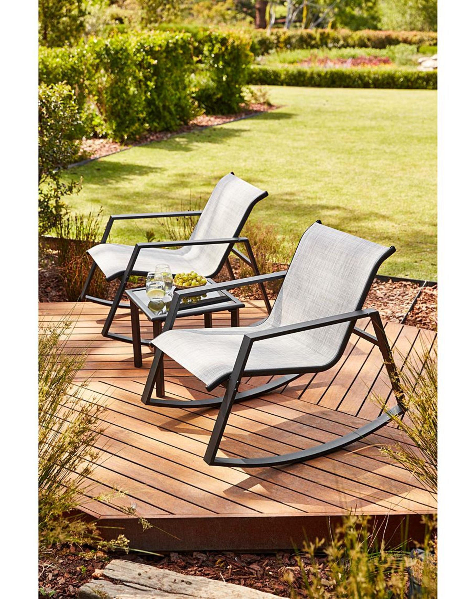 (2J) RRP £209.99. Aruba 3 Piece Bistro Rocker Set Grey (EQ4973./01). This Contemporary Aruba Bistro