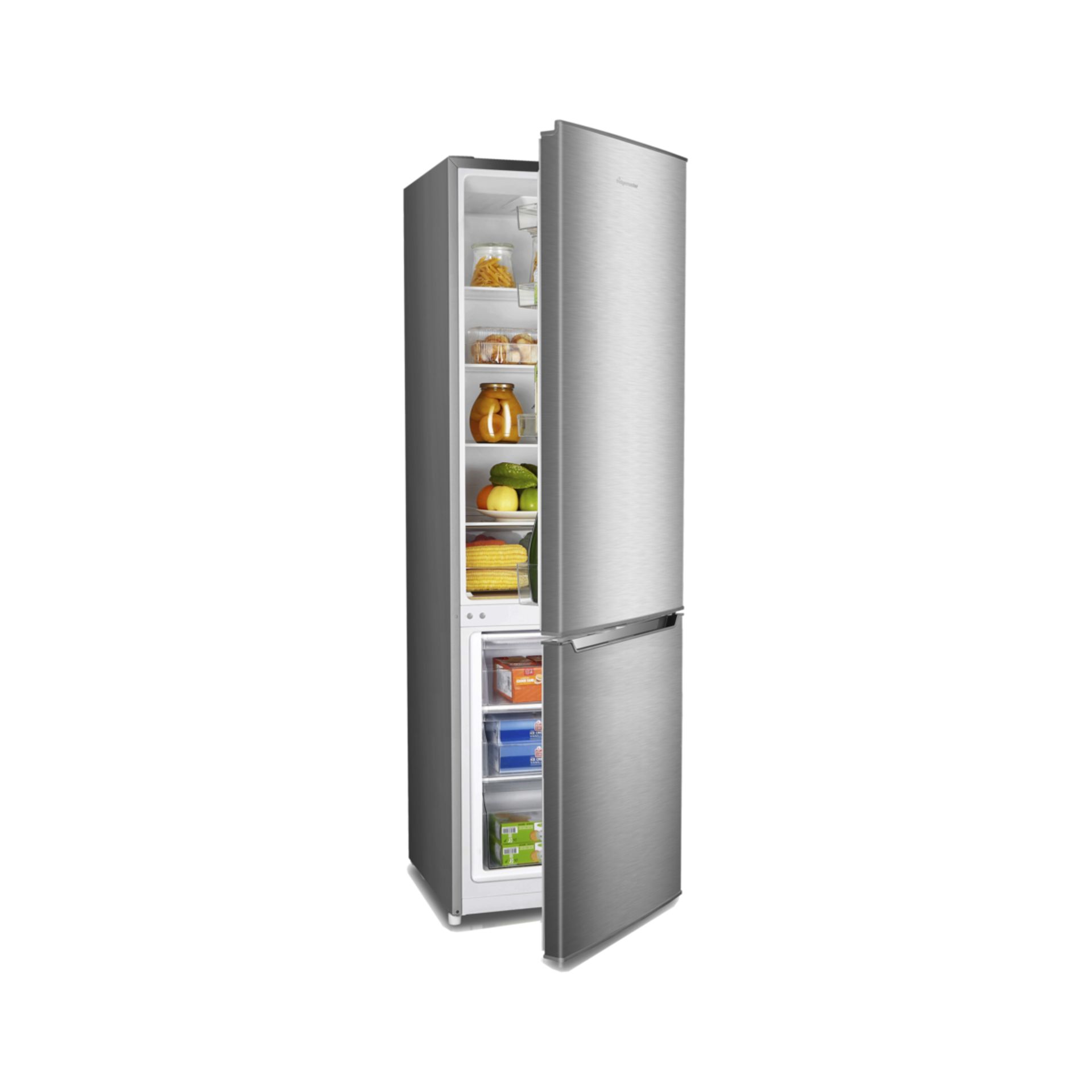 (P) RRP £279. Fridgemaster MC55264AFS Freestanding Fridge Freezer _ Silver. (SKU: ZV045NP). 264 L C - Image 8 of 9