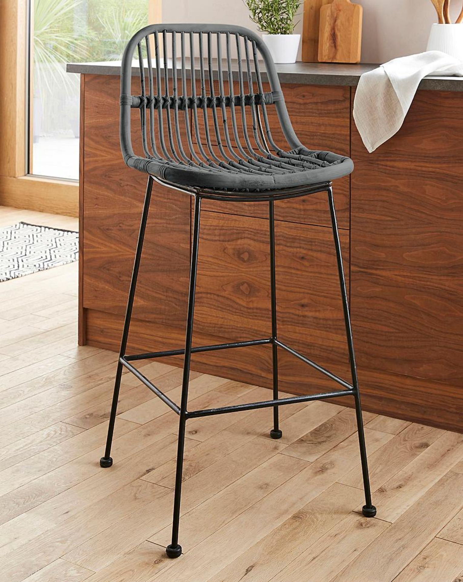 (5D) RRP £139.00. Aurora Rattan Barstool Grey (220329). (H99 x W46 x D44cm. Seat Height From Floor: