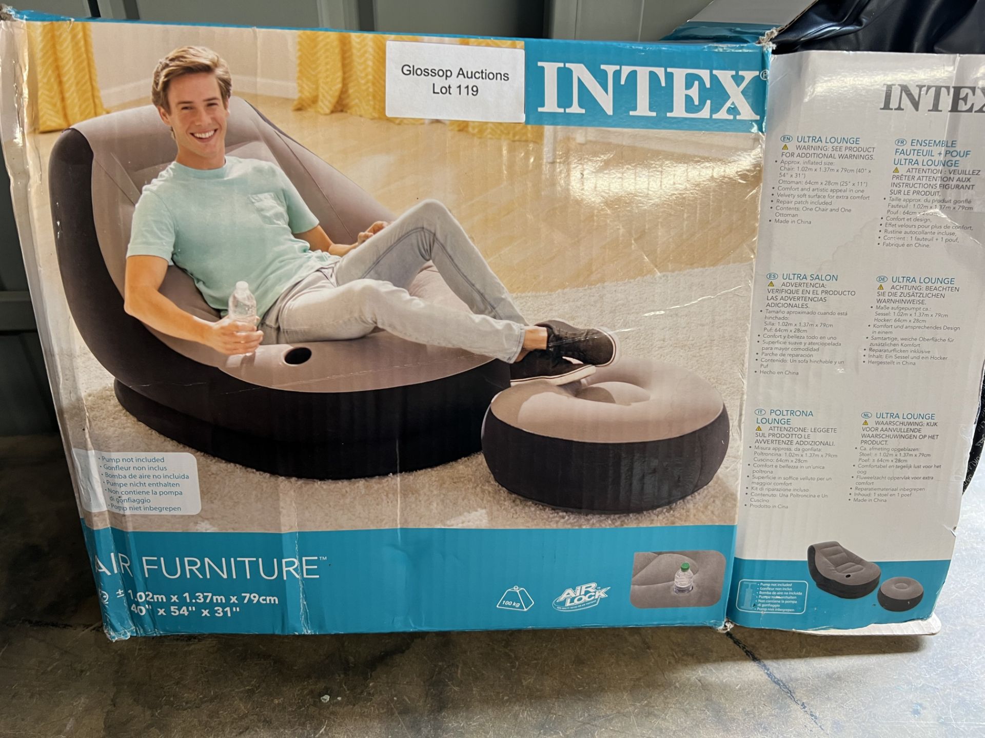 Intex - Lounge chair inflatable grey/black. RRP £49.99 - GRADE U Intex - Lounge chair inflatable