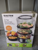 Salter EK2726Z 3-Tier Food Steamer Stainless Steel. RRP £29.99 - GRADE U Salter EK2726Z 3-Tier