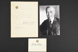 Woodrow Wilson (1856 - 1924) Original Signature on Headed Card.