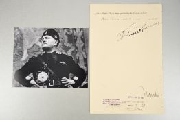 Benito Mussolini (1883 - 1945) Rare Document with Original Signature dated 1936.