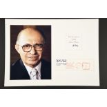 Menachem Begin (1913 - 1992) Original Signature.