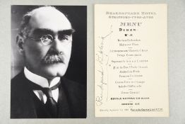 Rudyard Kipling (1865 - 1936) Original Signature on hotel menu dated 1932.
