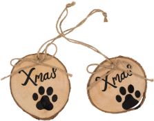 12 x 2 Pieces Real Wood Christmas Paw Tags