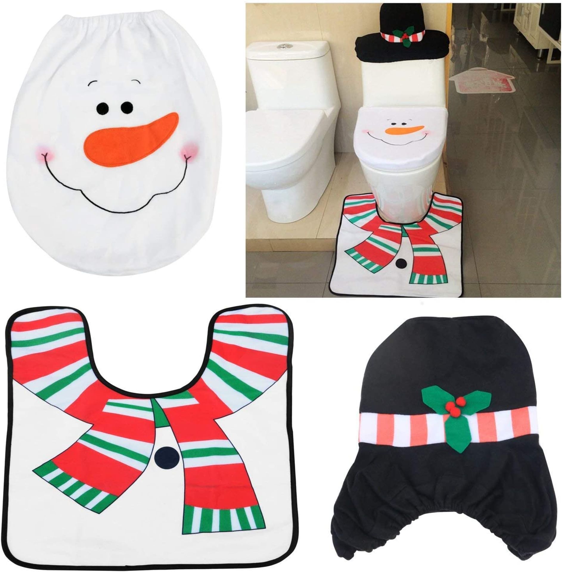 5 x Snowman Toilet Seat Cover, Cistern Cover And Rug Set