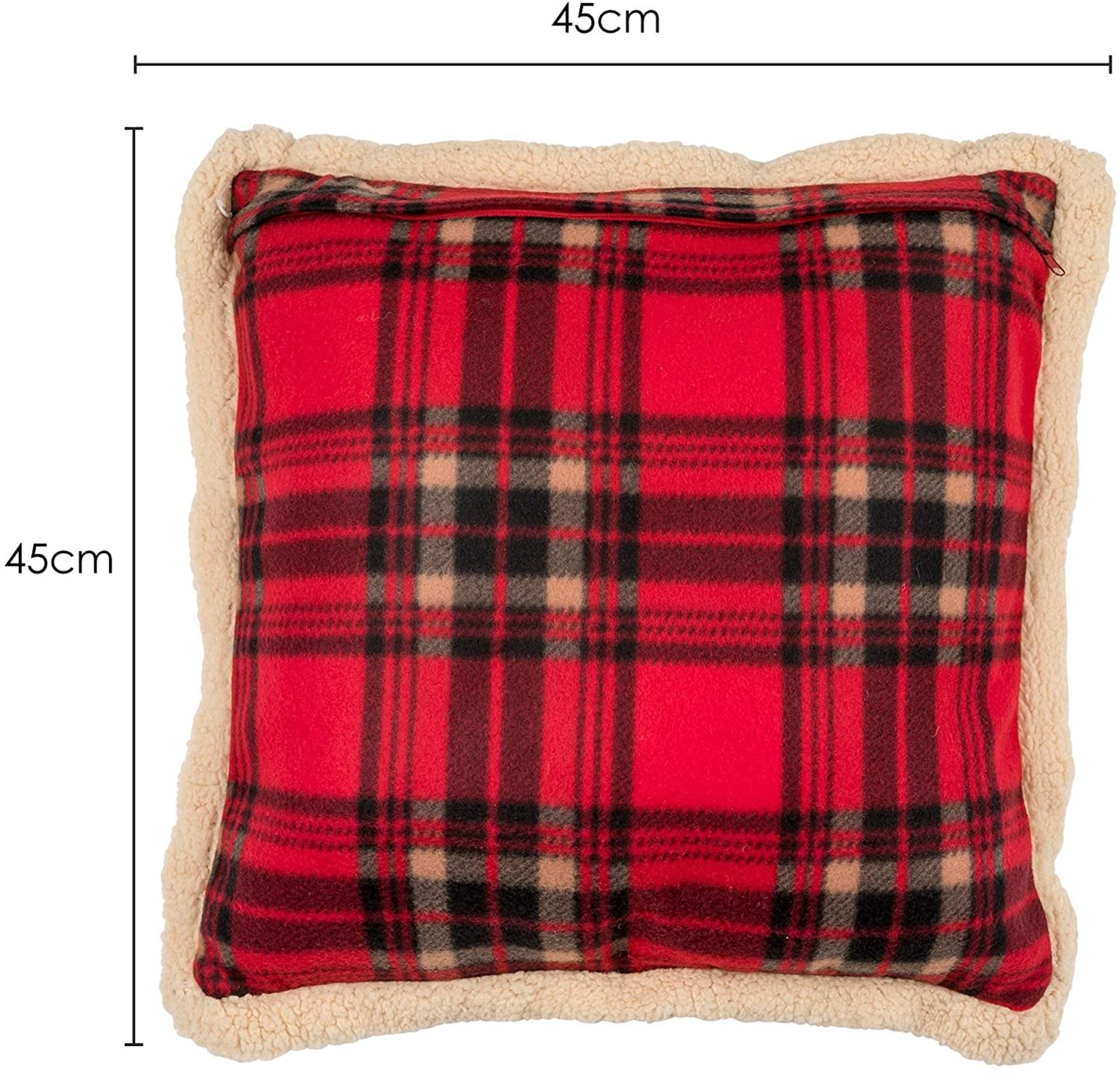 6 x Soft Touch Red Tartan Cushions with Fleecy Trim - Image 2 of 7