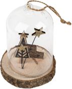 6 x Glass Dome & Wood Christmas Decoration (Presents)