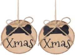 12 x 2 Pieces Real Wood Christmas Bone Tags