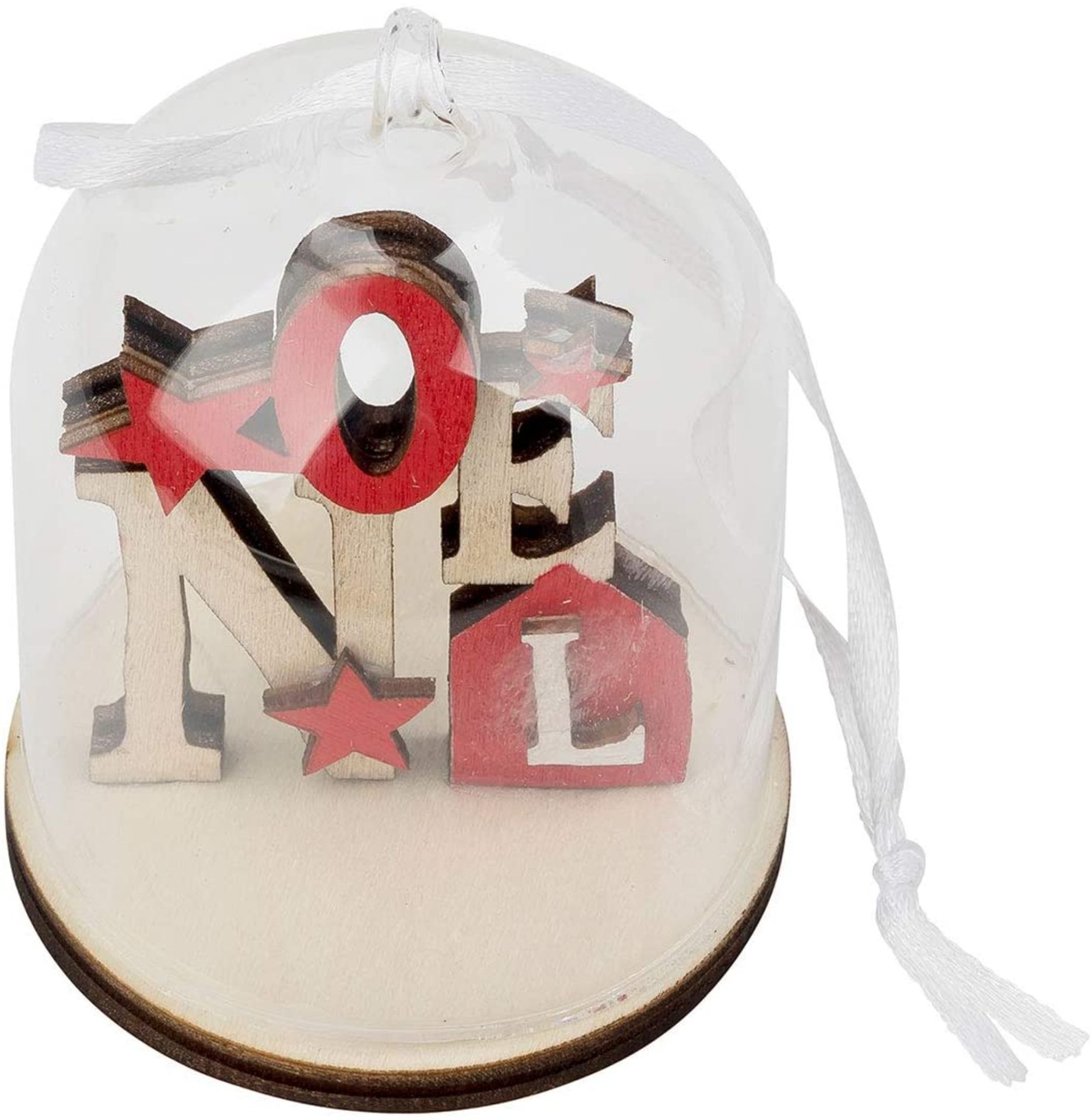 6 x Small Glass Dome & Wood Christmas Decoration (Red Tones Noel) - Image 6 of 7