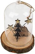 6 x Glass Dome & Wood Christmas Decoration (Cottage)