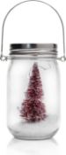 6 x Hanging Glass Jar Led Light-Up - Red Christmas Tree Snow Scene