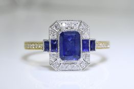 Blue Sapphire & Diamond Art Deco Style Ring