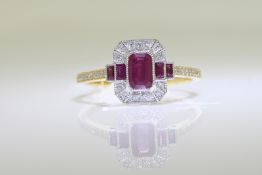 Ruby & Diamond Ring Art Deco Style