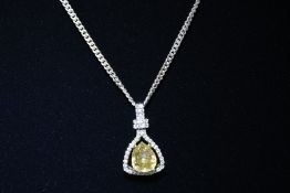 Diamond Pendant with 1.46 Carat Pear Shaped Solitaire Coloured Diamond