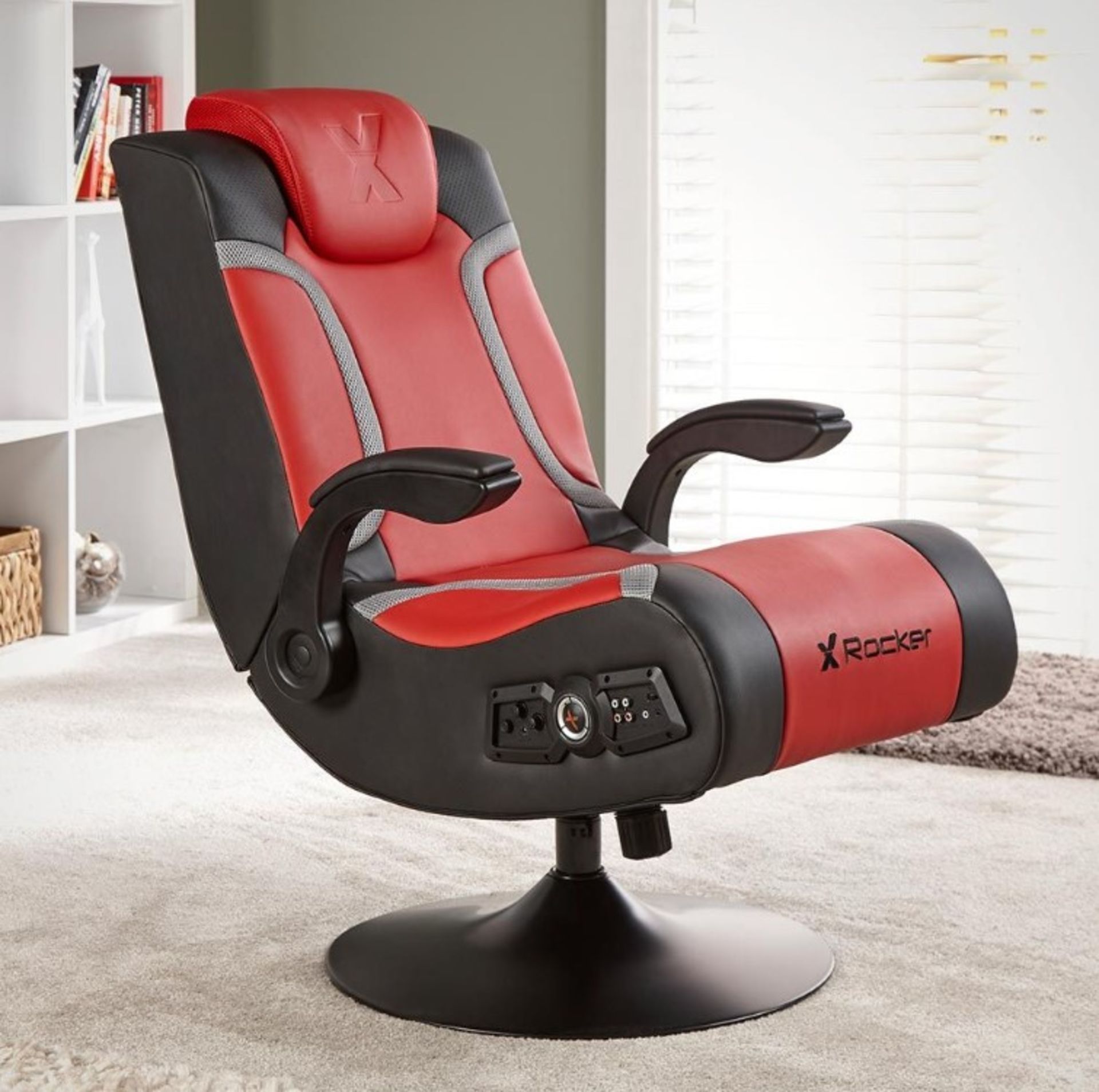 RRP £199.99. X-Rocker Vision Pedestal Chair. Console Compatible, 2.1 Audio Built Into The Back.... - Image 2 of 11