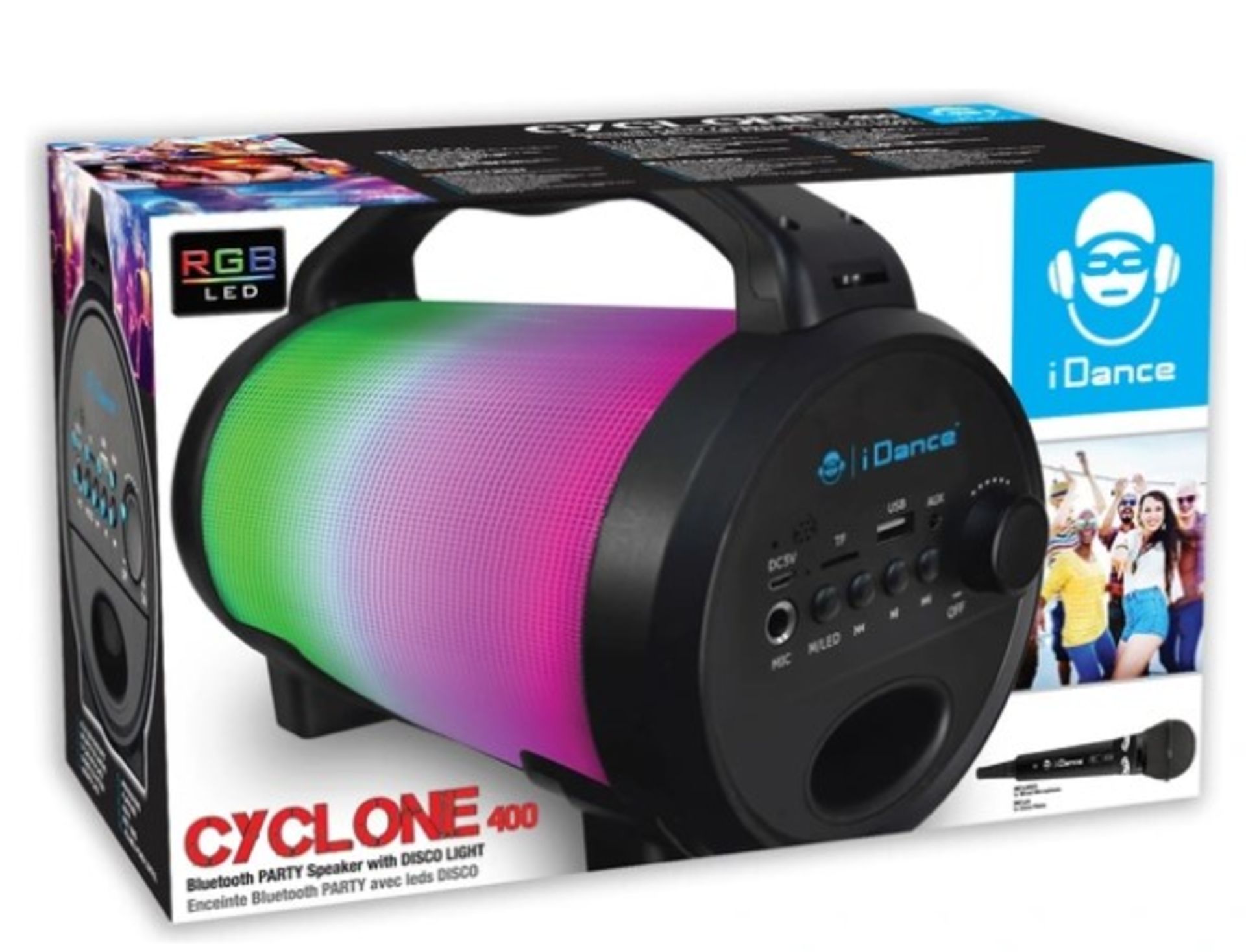(6G) Lot RRP £150.00. 5x iDance Cyclone 400 Bluetooth Party Speaker With Disco Light RRP £30.0...