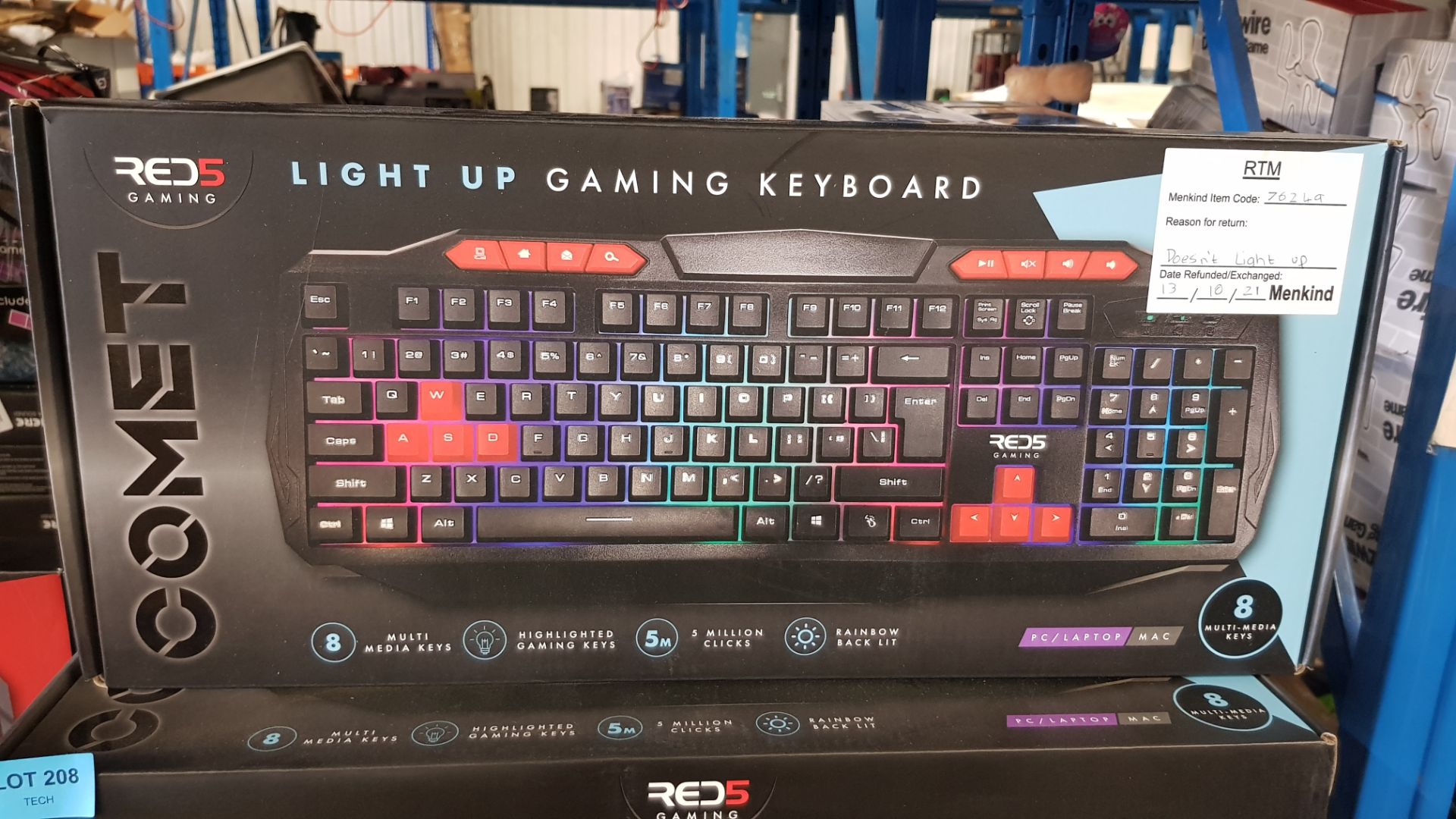 (6D) 8x Items. 6x Red5 Light Up Gaming Keyboard. 1x Red5 Orbit Light Up Gaming Keyboard. 1x Trust... - Image 10 of 12