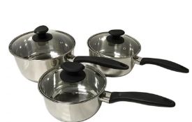 (123/R8) 6x Stainless Steel Saucepans With Lids. (4x Large 20cm, 1x Medium, 1x Small)