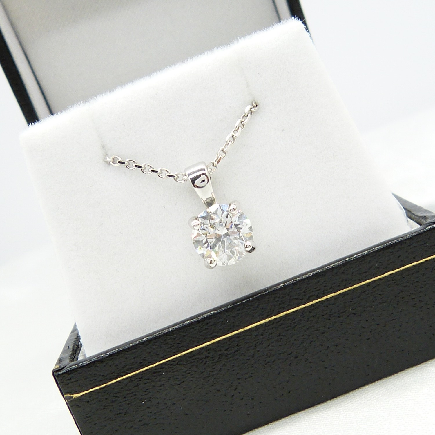 Certificated 1.24 carat, E colour round brilliant-cut diamond solitaire necklace, 18ct white gold - Image 8 of 9