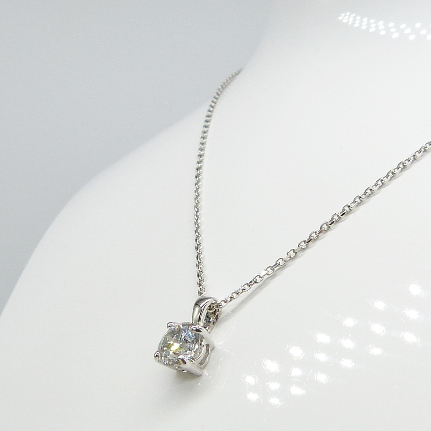 Certificated 1.24 carat, E colour round brilliant-cut diamond solitaire necklace, 18ct white gold - Image 2 of 9