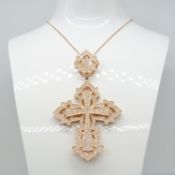Large gothic-styled multi-stone set cross pendant in rose-gold plated silver