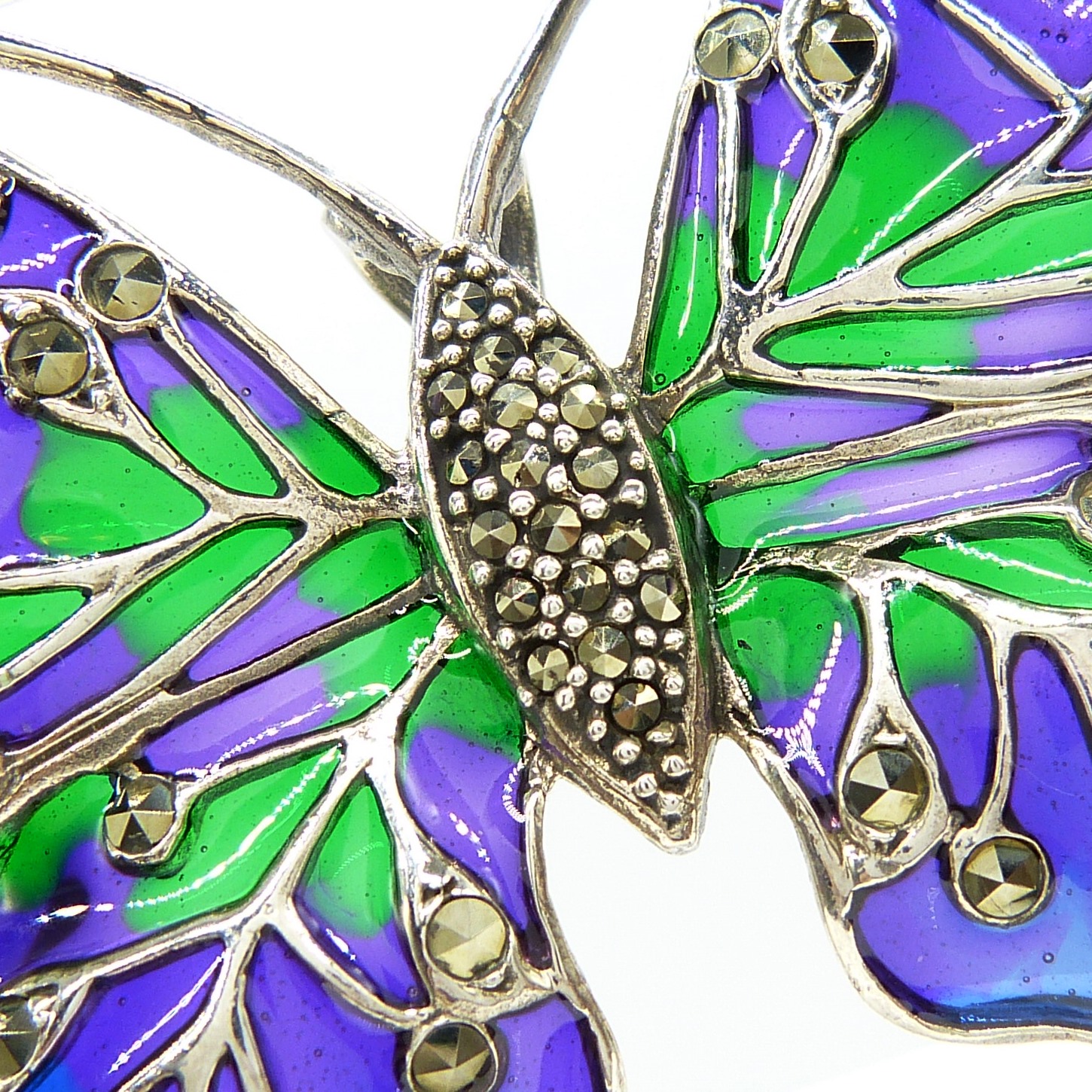 Large plique-Ã -jour butterfly brooch / pendant inlaid with coloured enamel, in silver - Image 6 of 7