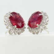 Large 18ct white gold ruby and diamond cluster stud earrings, boxed